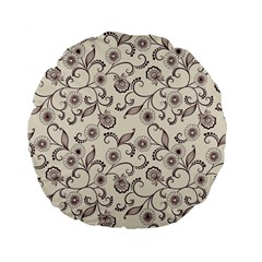 White And Brown Floral Wallpaper Flowers Background Pattern Standard 15  Premium Flano Round Cushions by Jancukart