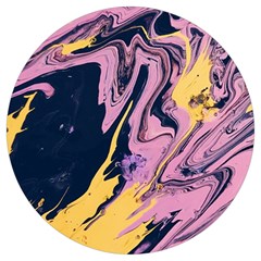 Pink Black And Yellow Abstract Painting Round Trivet by Jancukart