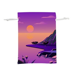 Sunset Sea Ocean Purple Pink Flowers Stone Lightweight Drawstring Pouch (l) by Jancukart