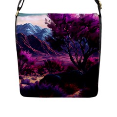 Landscape Landscape Painting Purple Purple Trees Flap Closure Messenger Bag (l) by Jancukart
