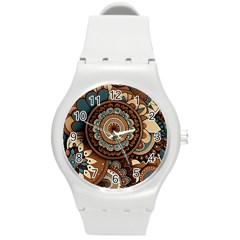 Bohemian Flair In Blue And Earthtones Round Plastic Sport Watch (m) by HWDesign