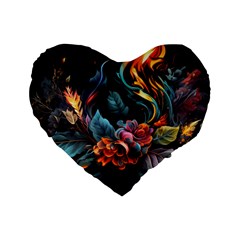 Flowers Flame Abstract Floral Standard 16  Premium Flano Heart Shape Cushions by Ravend