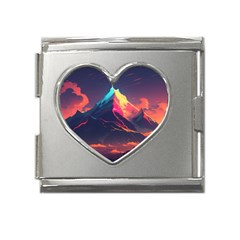 Mountain Sky Color Colorful Night Mega Link Heart Italian Charm (18mm) by Ravend