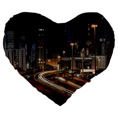 Skyscrapers Buildings Skyline Large 19  Premium Heart Shape Cushions by Ravend