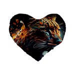 Leopard Feline Artwork Art Fantasy Standard 16  Premium Flano Heart Shape Cushions Front