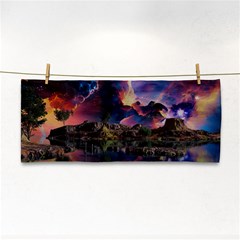 Lake Galaxy Stars Science Fiction Hand Towel by Uceng