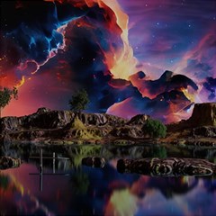 Lake Galaxy Stars Science Fiction Play Mat (rectangle) by Uceng