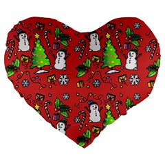 Santa Snowman Gift Holiday Large 19  Premium Heart Shape Cushions by Uceng