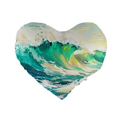 Ai Generated Waves Ocean Sea Tsunami Nautical Art Standard 16  Premium Flano Heart Shape Cushions by Ravend