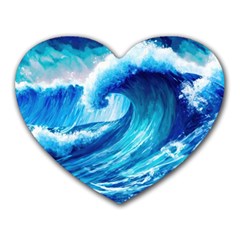 Tsunami Tidal Wave Ocean Waves Sea Nature Water Blue Painting Heart Mousepad by Ravend
