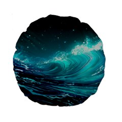 Tsunami Waves Ocean Sea Nautical Nature Water Standard 15  Premium Round Cushions by Ravend