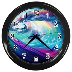 Waves Ocean Sea Tsunami Nautical Nature Water Wall Clock (black) by Ravend
