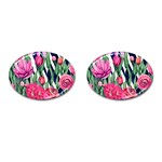 Classy Botanicals – Watercolor Flowers Botanical Cufflinks (Oval) Front(Pair)