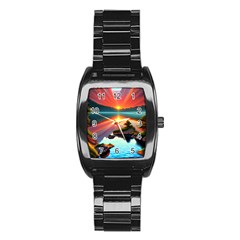 Gorgeous Sunset Stainless Steel Barrel Watch by GardenOfOphir