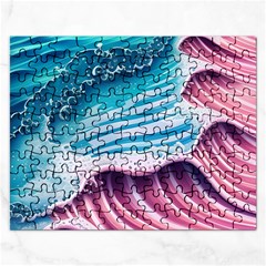 Pink Wave Crashing On The Shore Rectangular Jigsaw Puzzl by GardenOfOphir