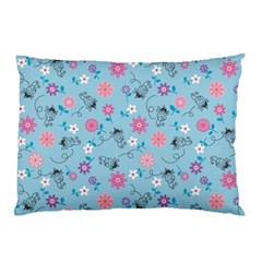 Pink And Blue Floral Wallpaper Pillow Case (two Sides) by Jancukart