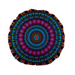 Mandela Kaleidoscope Squares Geometric Shapes Standard 15  Premium Flano Round Cushions by Ravend