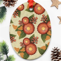 Flowers Leaves Pattern Flora Botany Drawing Art Oval Ornament (two Sides) by Ravend