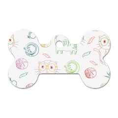 Cats And Food Doodle Seamless Pattern Dog Tag Bone (two Sides) by Jancukart