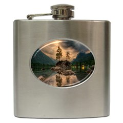 Nature Waters Lake Island Landscape Thunderstorm Hip Flask (6 Oz) by Jancukart