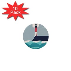 Lighthouse Ocean Nautical Sea Minimal Minimalist 1  Mini Buttons (10 Pack)  by Pakemis