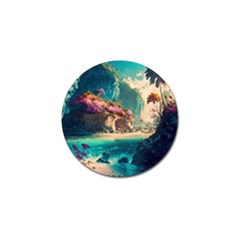 Tropical Island Fantasy Landscape Palm Trees Ocean Golf Ball Marker by Pakemis