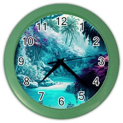 Landscape Nature Digital Art Palm Trees Paradise Color Wall Clock by Pakemis