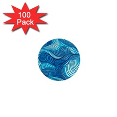 Ocean Waves Sea Abstract Pattern Water Blue 1  Mini Buttons (100 Pack)  by Pakemis