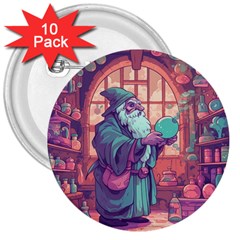 Fantasy Magic Magical Wizard 3  Buttons (10 Pack)  by Jancukart