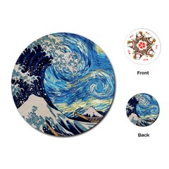 Starry Night Hokusai Vincent Van Gogh The Great Wave Off Kanagawa Playing Cards Single Design (round) by Semog4