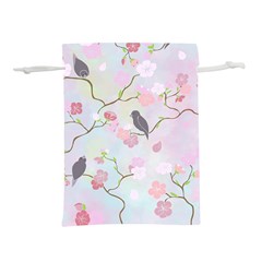 Birds Blossom Seamless Pattern Lightweight Drawstring Pouch (l) by Jancukart