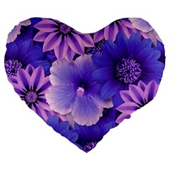 Pattern Floral Flora Flower Flowers Blue Violet Patterns Large 19  Premium Heart Shape Cushions by Jancukart