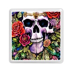 Sugar Skull With Flowers - Day Of The Dead Memory Card Reader (square) by GardenOfOphir
