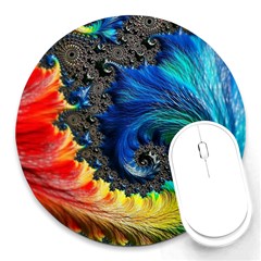 Colorful Digital Art Fractal Design Round Mousepad by Semog4