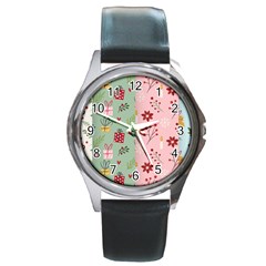 Flat Christmas Pattern Collection Round Metal Watch by Semog4