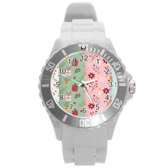 Flat Christmas Pattern Collection Round Plastic Sport Watch (l) by Semog4