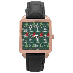 Beautiful Knitted Christmas Pattern Rose Gold Leather Watch  by Semog4
