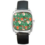 Colorful Funny Christmas Pattern Square Metal Watch Front