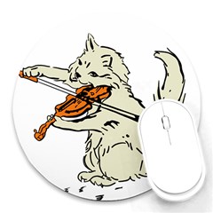Cat Playing The Violin Art Round Mousepad by oldshool