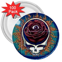 Grateful Dead Skull Rose 3  Buttons (100 Pack)  by Semog4