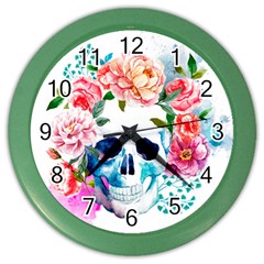 Day Of The Dead Skull Art Color Wall Clock by Salman4z