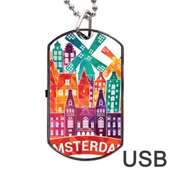 Vector Graphics Amsterdam Silhouette Dog Tag Usb Flash (two Sides) by Salman4z