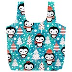 Blue Penguin Pattern christmas Full Print Recycle Bag (XXL) Back