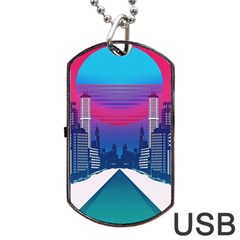 Retro Cityscape Artist Artwork Digital Art Dog Tag Usb Flash (one Side) by Salman4z