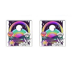 Rainbow Fun Cute Minimal Doodle Drawing Art Cufflinks (square) by Jancukart