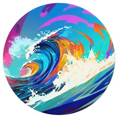 Tsunami Waves Ocean Sea Nautical Nature Water Art Round Trivet by Jancukart