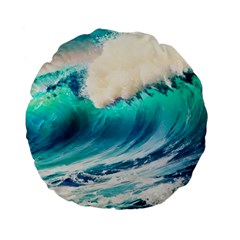 Tsunami Waves Ocean Sea Nautical Nature Water Art Ai Generated Standard 15  Premium Flano Round Cushions by Jancukart