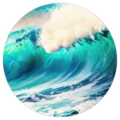 Tsunami Waves Ocean Sea Nautical Nature Water Art Ai Generated Round Trivet by Jancukart
