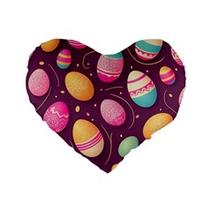 Easter Eggs Egg Standard 16  Premium Flano Heart Shape Cushions by Ravend