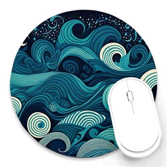 Waves Ocean Sea Abstract Whimsical Abstract Art Round Mousepad by Wegoenart
